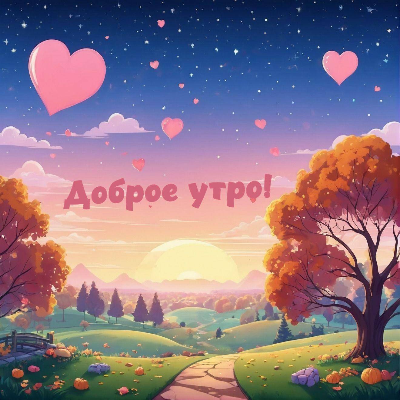 Закат с дорогой и осенними деревьями