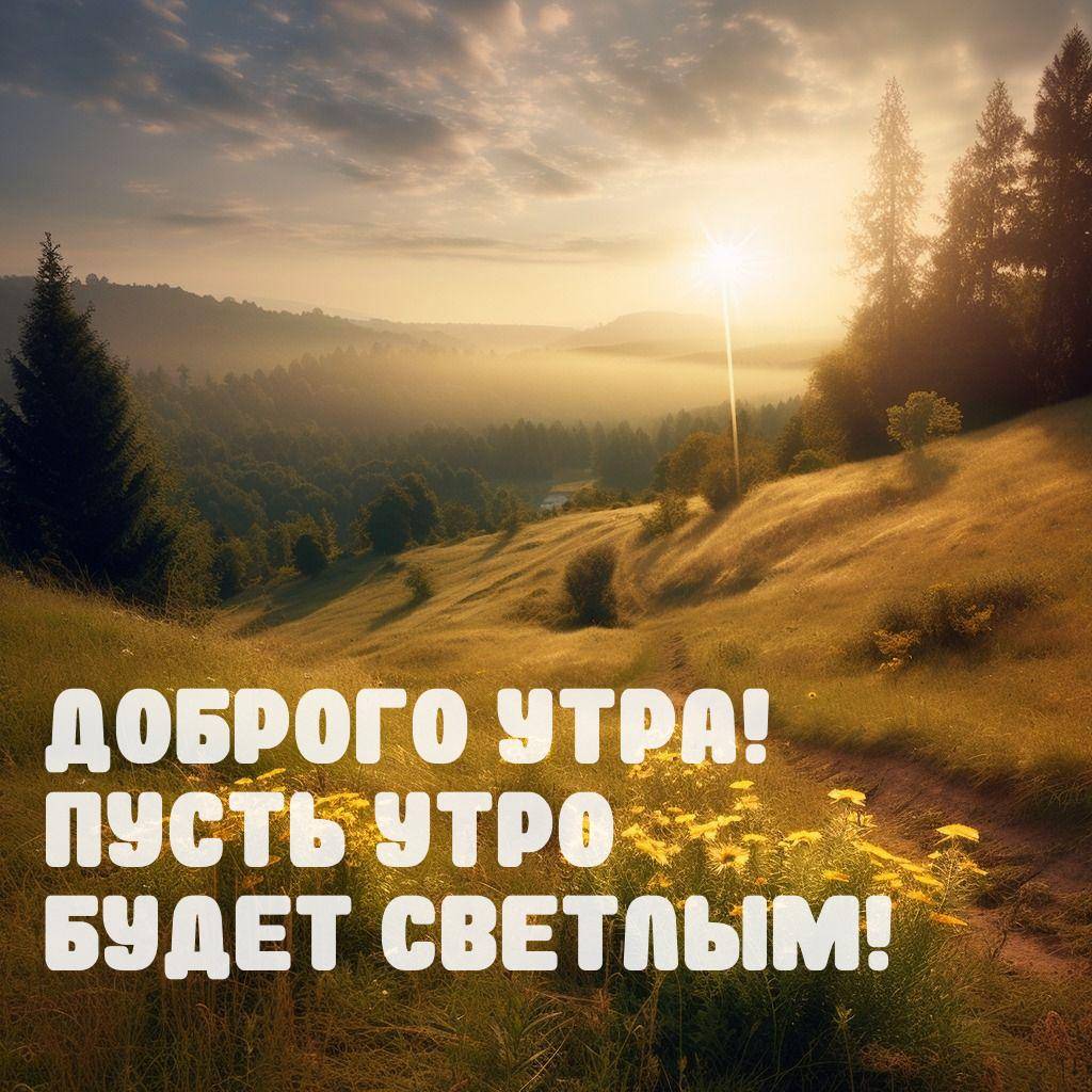 Зеленый холмистый ландшафт с желтыми цветами