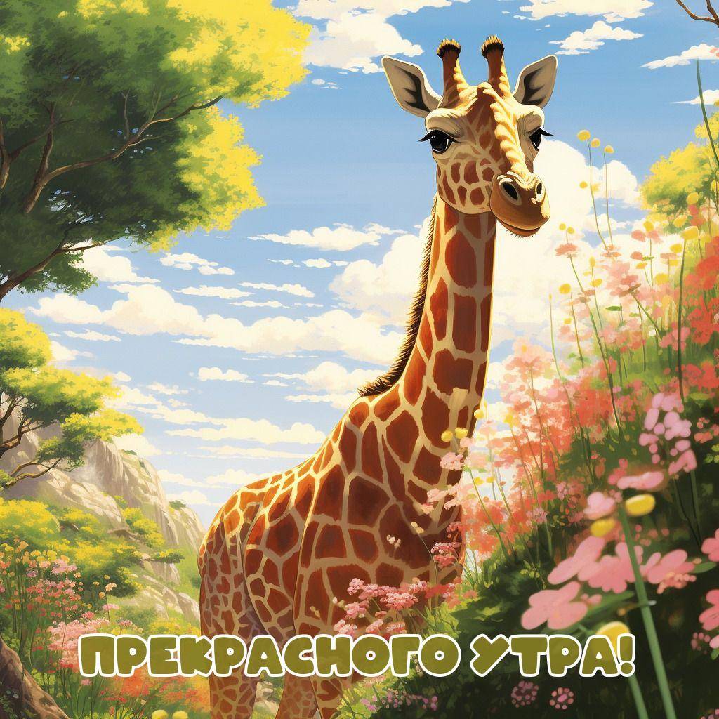 Жирафа на фоне живописного пейзажа