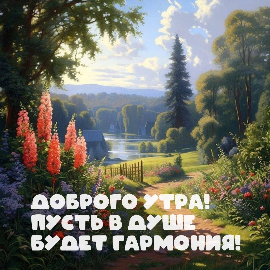 Живописная природная сцена с цветущими цветами и домиками