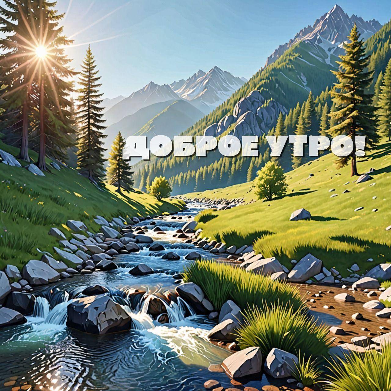 Живописный горный пейзаж с рекой, деревьями и горами