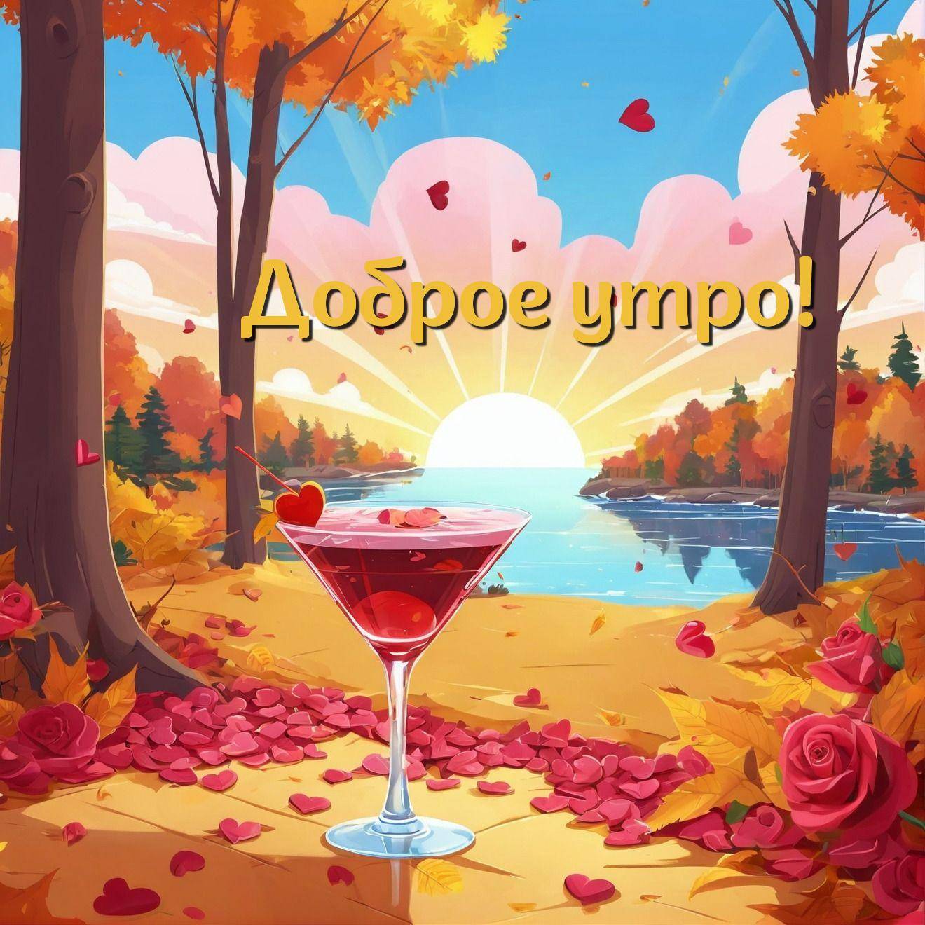 Живописный осенний пейзаж с деревьями и бокалом