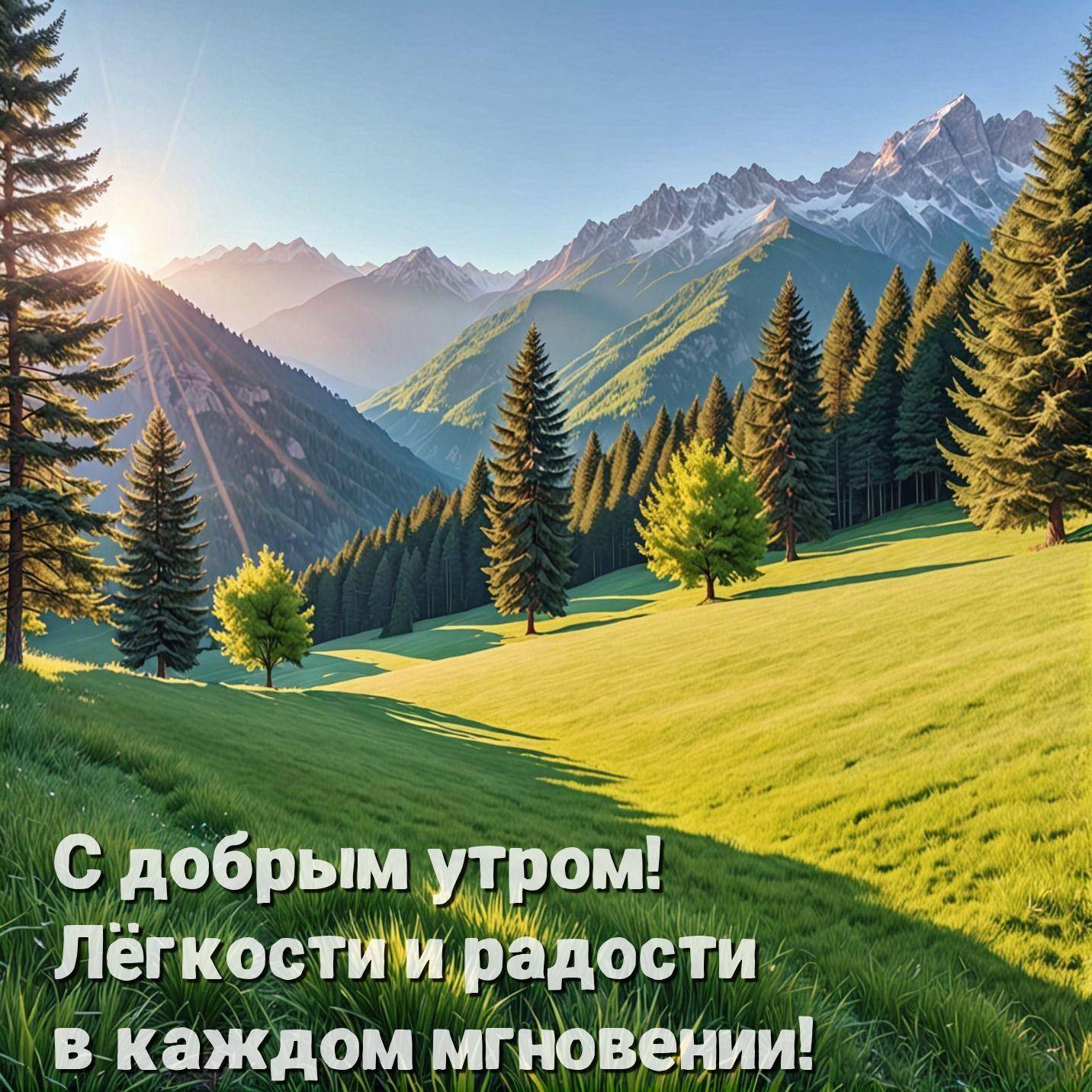 Живописный пейзаж горной местности с лугами и деревьями