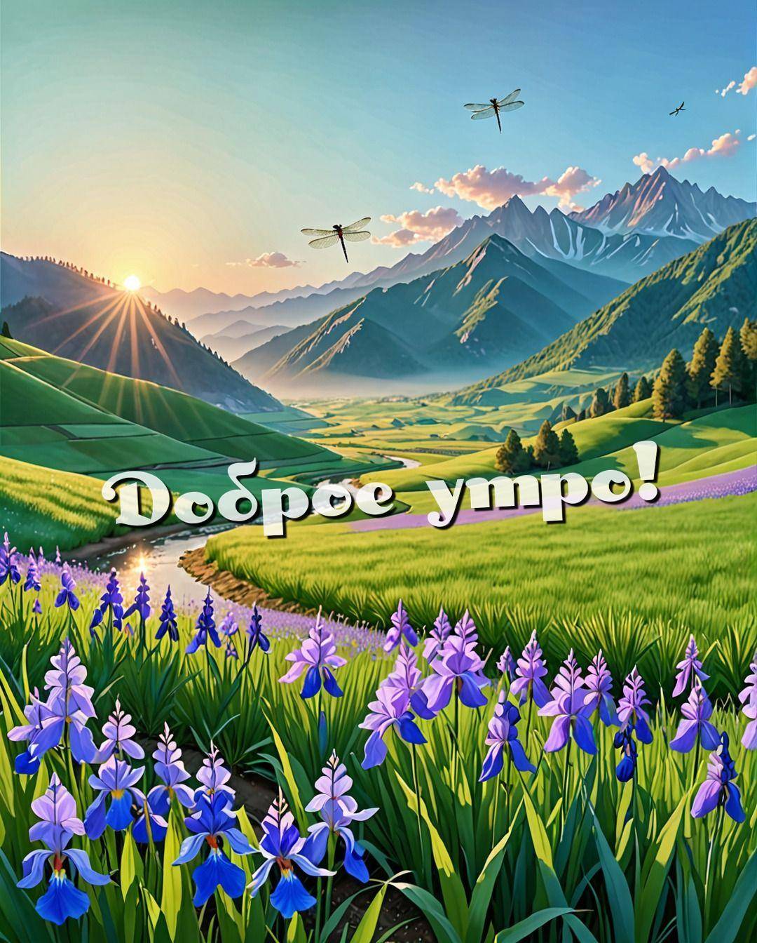 Живописный пейзаж с орхидеями и горами