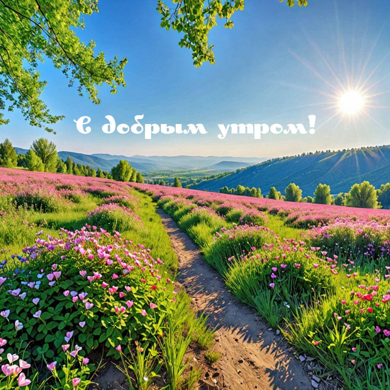 Живописный пейзаж с полями розовых цветов.