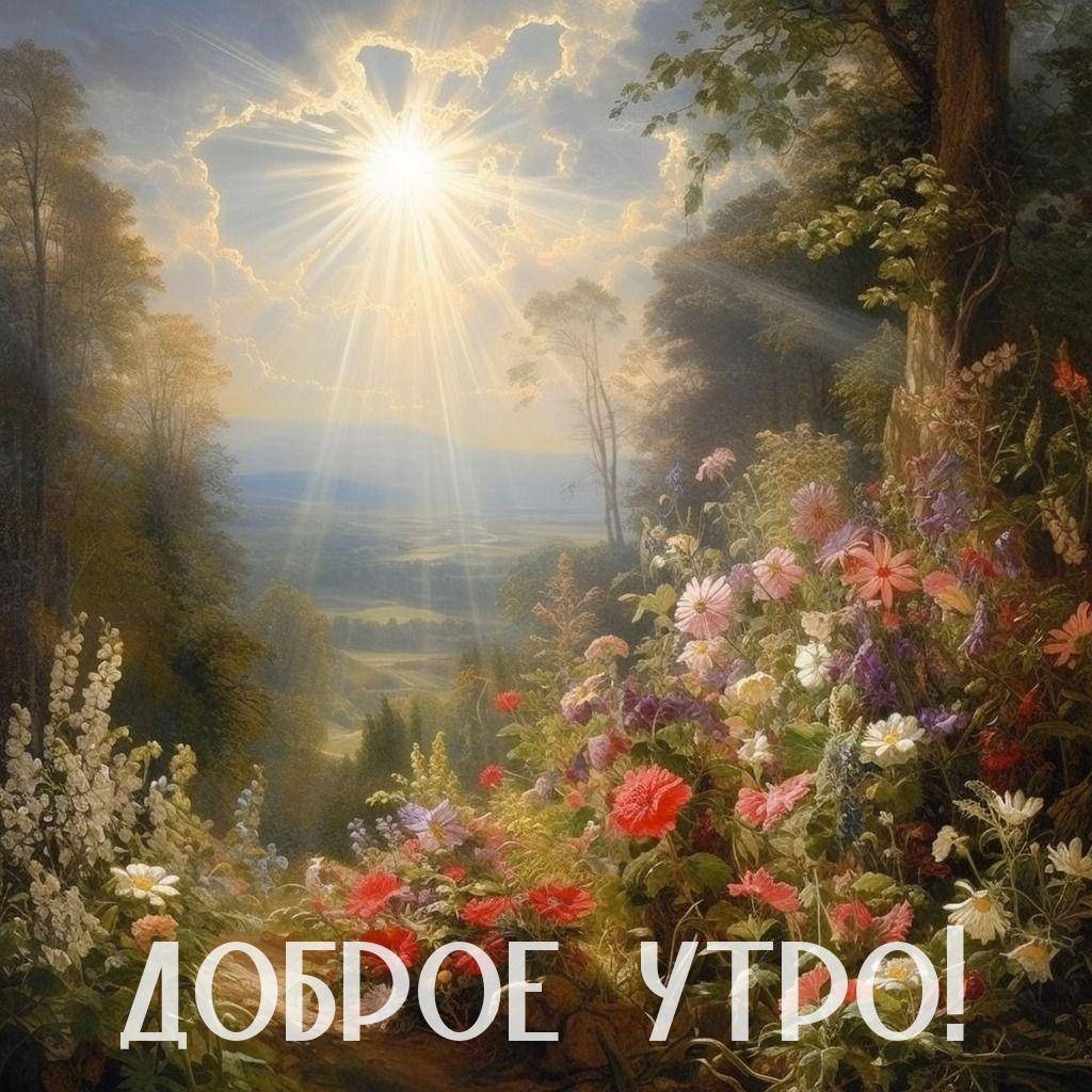 Живописный пейзаж с солнечным светом и цветами