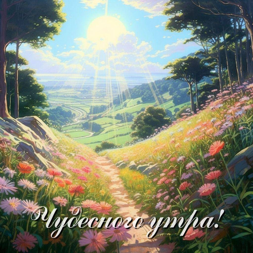Живописный пейзаж с цветами и тропинкой