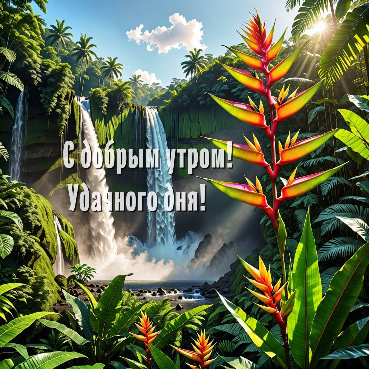 Живописный тропический пейзаж с двумя водопадами