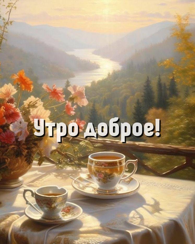 Живописный утренний пейзаж с рекой и горами