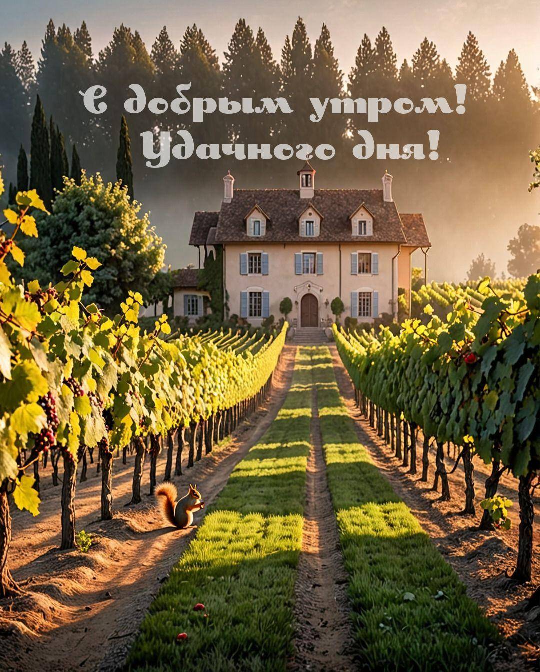 Живописный виноградник и классический дом