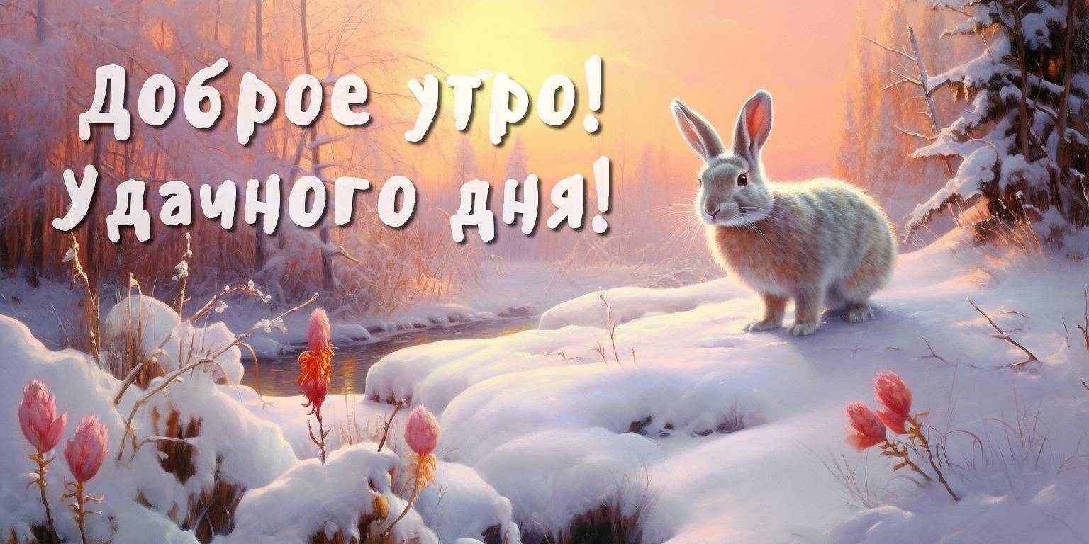 Зимний лес, утро. Зайчонок и река