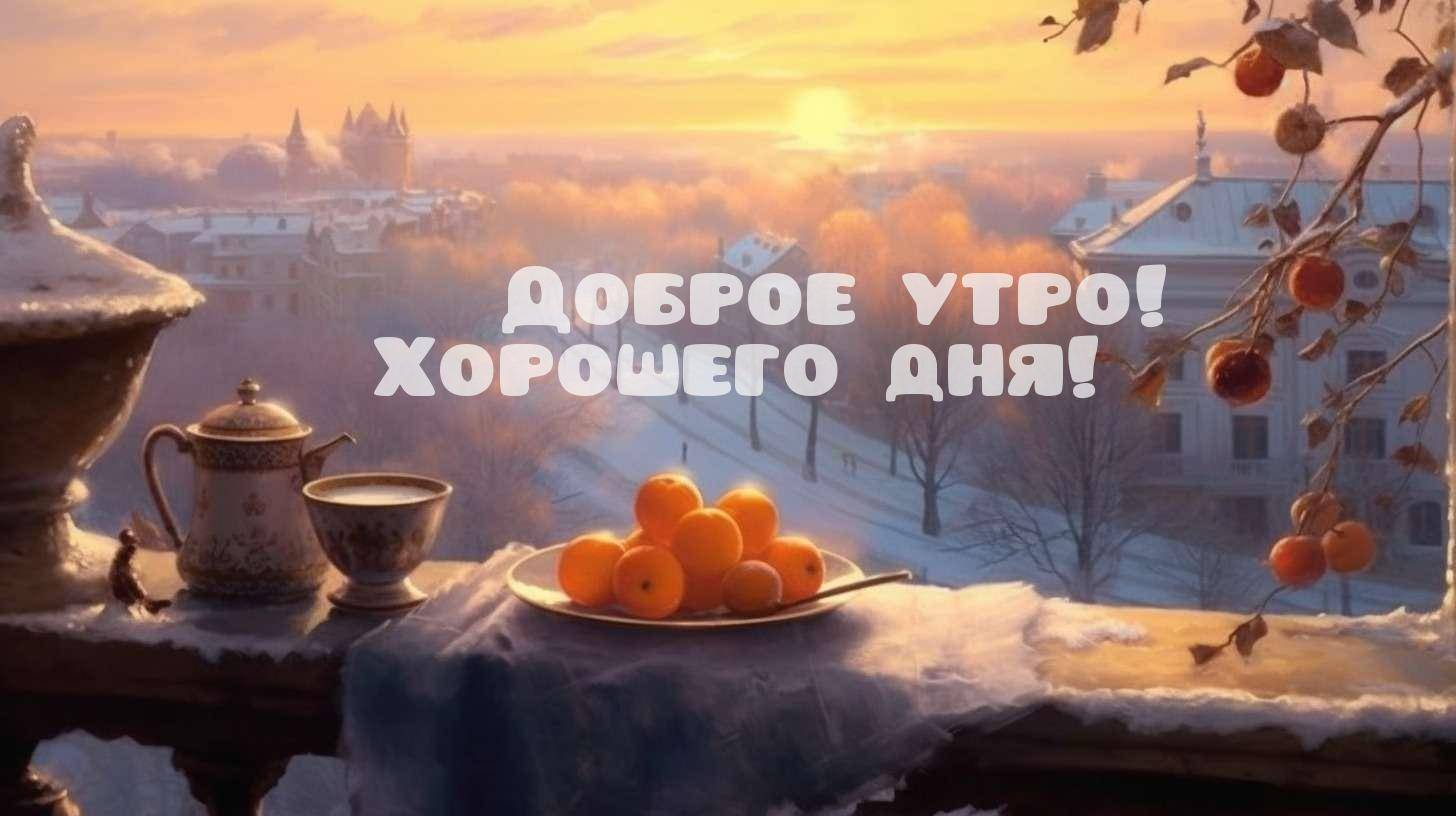 Золотой рассвет над заснеженным городом